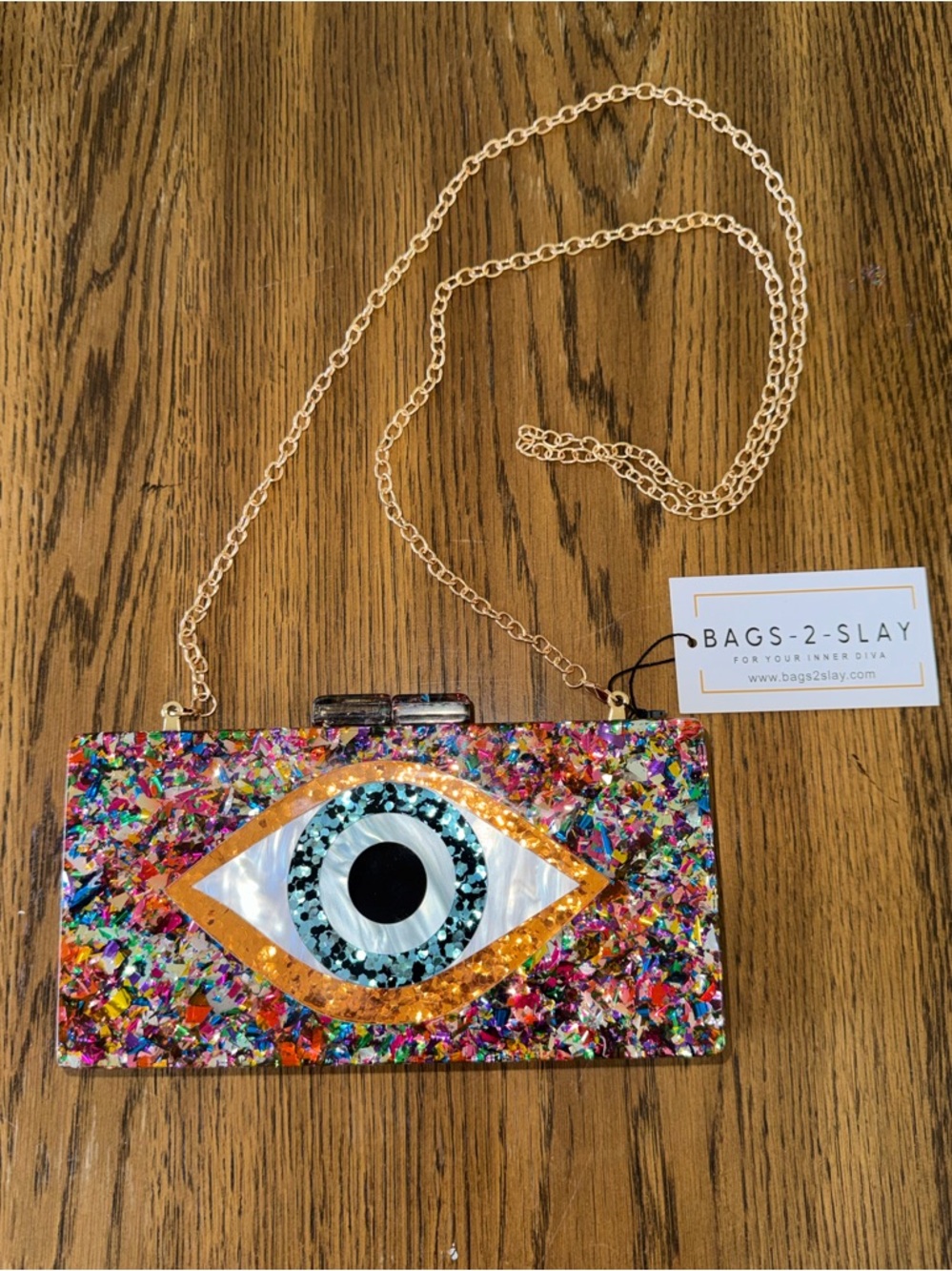 Multicolor Glitter Evil Eye Acrylic Crossbody Clutch